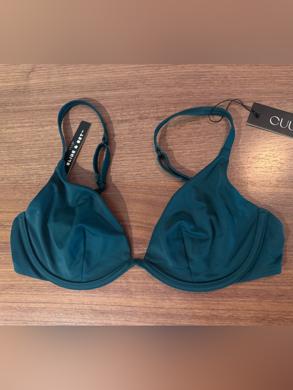 CUUP Teal Underwire the plunge Bikini Top size 7 30f/32e